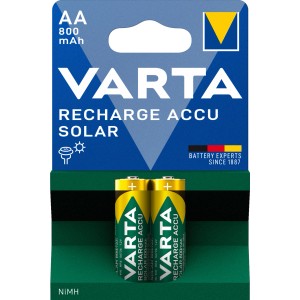 2er-Pack Varta Akku Recharge Solar AA 800 mAh, geeignet für Solar-Gartenleuchten.