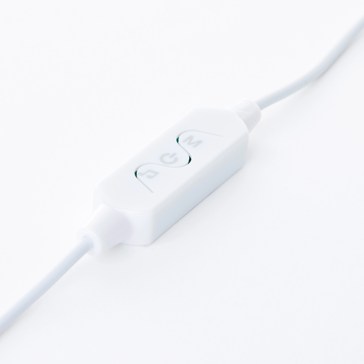 Detailaufnahme: Bedienelement der weißen LED-Tischleuchte Neele mit Musik-, Timer- und Modus-Symbolen.