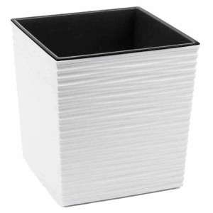 Weißer Siena Garden Pflanzkübel Biron mit Rillenoptik, 30x30x31 cm.