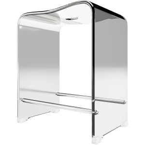 Transparenter Schulte Duschsitz aus Acryl, Badhocker mit Querverstrebungen und Gummifüßen.