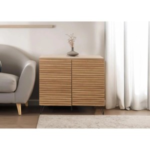 MCW Kommode M49 in Natur: Sideboard mit zwei Türen, Holzoptik und Metallfüßen.