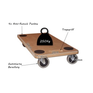 BigDean Möbelroller Transportroller 250kg Rollbrett MDF Möbel Hund Roller
