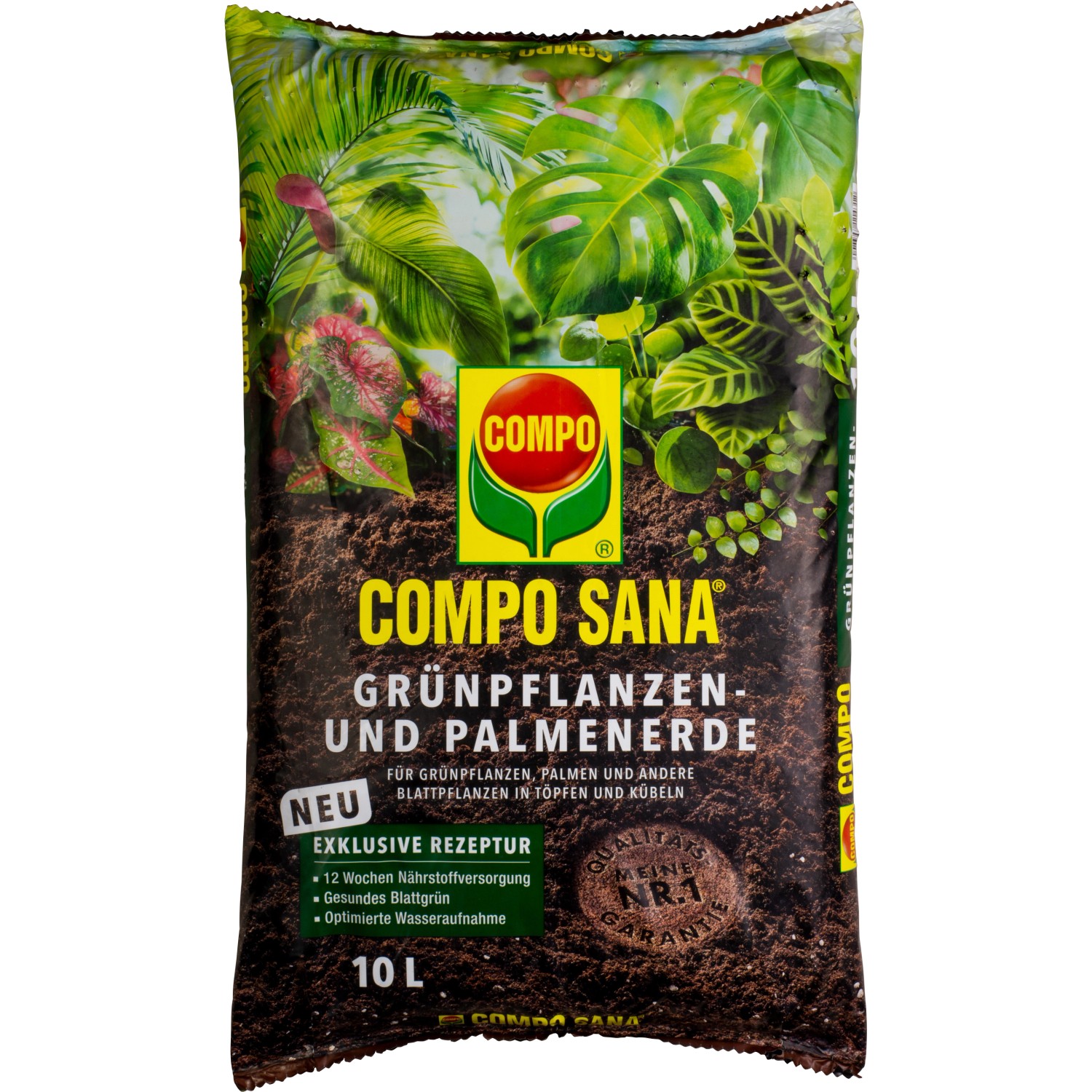 Compo Sana Grünpflanzen- und Palmenerde, 10L Sack für Zimmerpflanzen und Palmen.