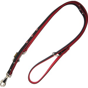 Schwarze Heim Hundeleine mit roten Pfoten, 16 mm breit, 200 cm lang und 3-fach verstellbar.