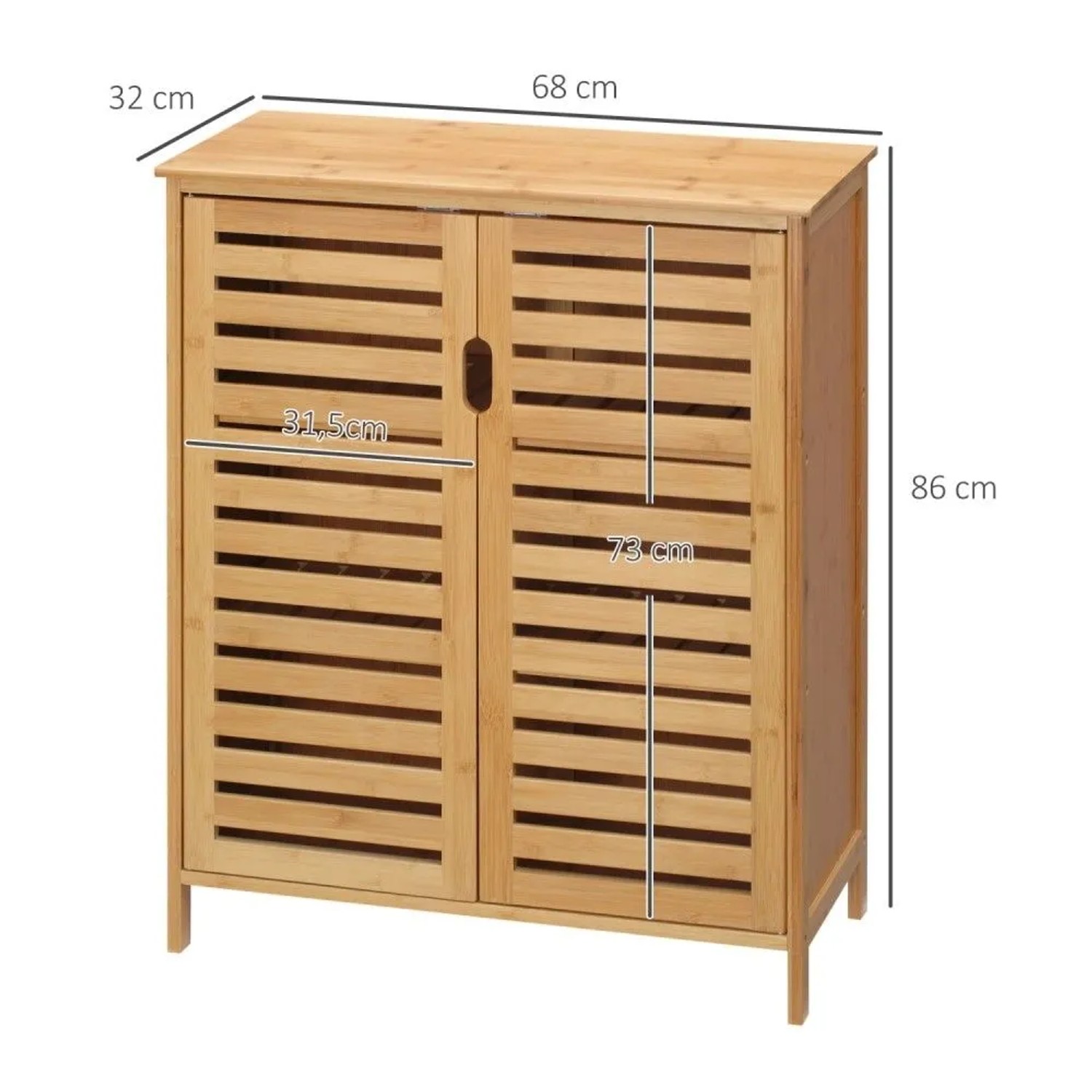 Kleankin Badezimmerschrank aus Bambus Naturholz mit Lamellentüren, 68x32x86 cm. Kompaktes Badregal für Stauraum.