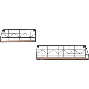 Mirrors & More Wandregal-Set Yvonne: 2 schwarze Metallregale mit Holzablage.