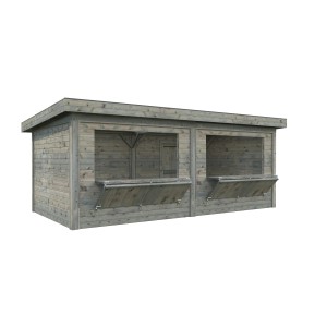 Palmako Marktstand Lenna Set 311, grau tauchgrundiert, mit zwei Verkaufsklappen und Tür.