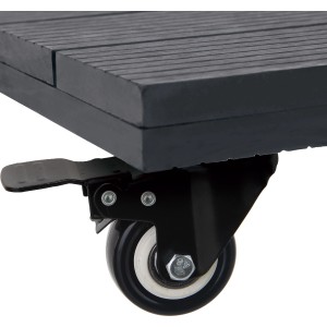 Detailaufnahme Pflanzenroller WPC Anthrazit, geriffelte Oberfläche, Rolle mit Feststellbremse.