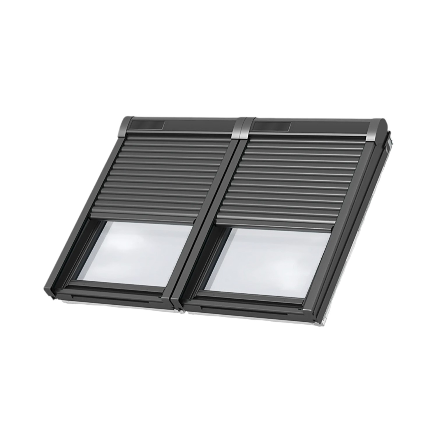 Rolladen Solarantrieb Modular CK02 Alu für Dachfenster, teilweise geschlossen.