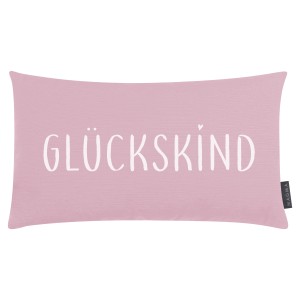 Dekokissen Glückskind altrosa, 30x50 cm, mit weißem Schriftzug. Zierkissen für Wohnzimmer und Kinderzimmer.