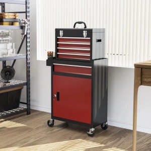 HOMCOM Werkstattwagen Werkzeugwagen Stahl Rot 60L x 28B x 102H cm