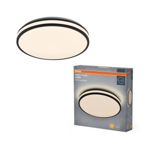 Runde Osram LED-Deckenleuchte Orbis Caleb, schwarz, Ø 38,5 cm, mit warmweißem Licht und Zierring.