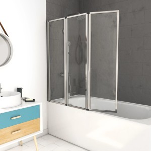 Aurlane Badewannenaufsatz Triple Chrom, 3-teilig, 143x125cm auf Badewanne montiert.