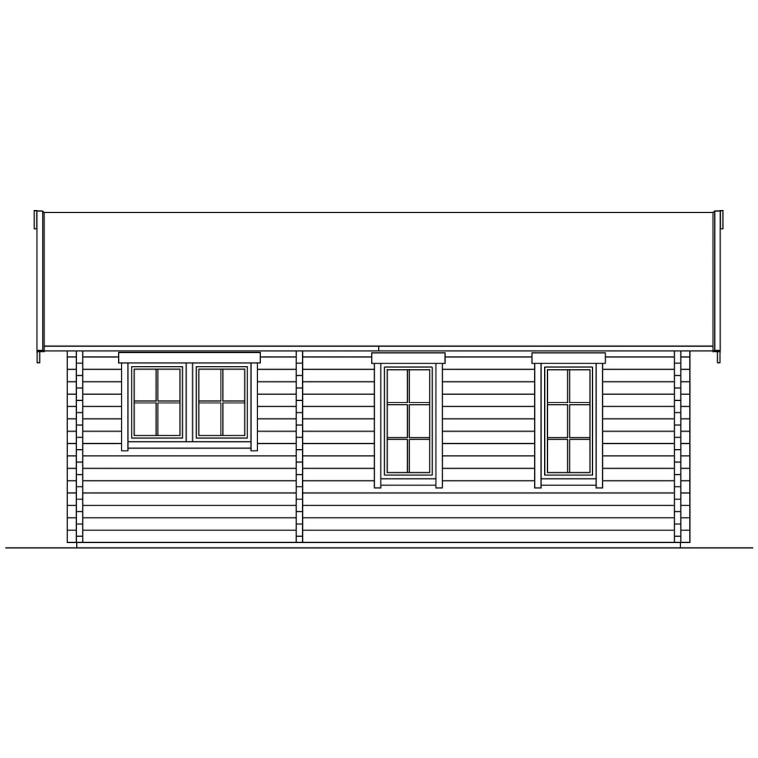 Skizze Skan Holz Gartenhaus Toronto 4 mit drei Fenstern und Dachschalung.