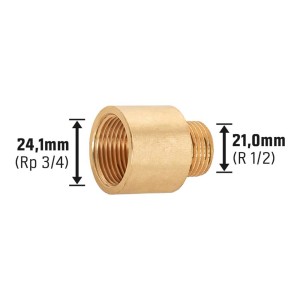 Gewinde-Reduzierstück aus Rotguss, 21 mm (R 1/2) x 24,1 mm (Rp 3/4) für Gewindefittings.