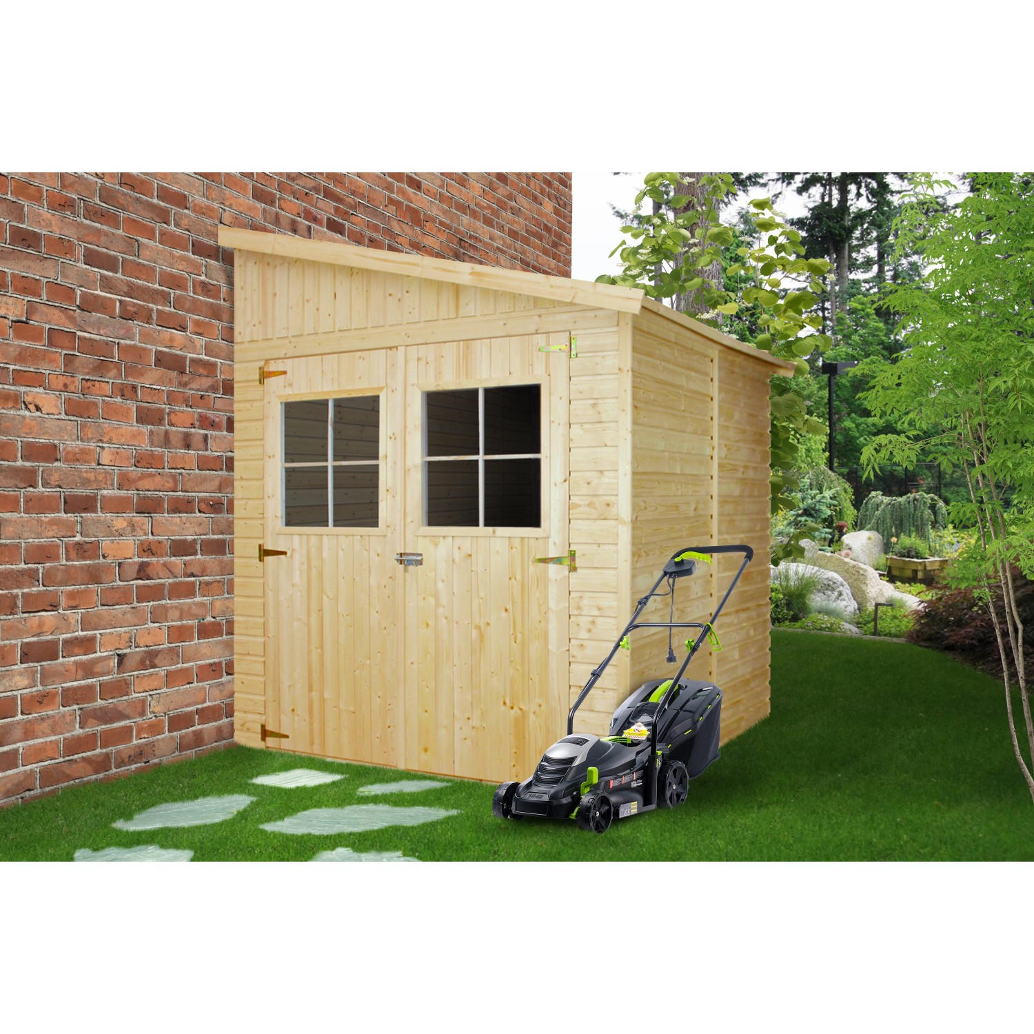 Timbela AnbauGartenhaus Holz M338A+M338G 4 m² mit Seitenwand und Boden