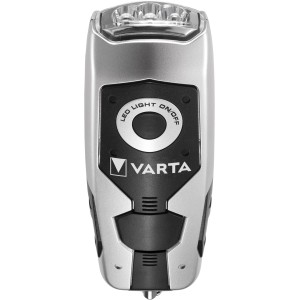 Varta Dynamo Taschenlampe, silberfarben, mit Kurbel zum Aufladen und LED-Licht.
