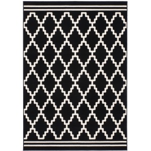 Moderner Teppich Retro 410 in Schwarz-Elfenbein mit geometrischem Muster, 80x300 cm.