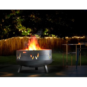 Buschbeck Aufsatz für Feuerschale 80 cm mit Flammenmuster und brennendem Feuer.