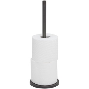 Freistehender, gebürstet-schwarzer Tiger Reserverollenhalter Tune aus Metall für drei Rollen Toilettenpapier.