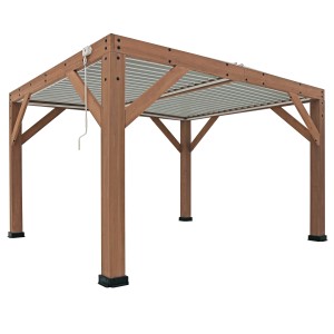 Westmann Pavillon Karl mit Lamellendach aus Holz und Aluminium, braun.