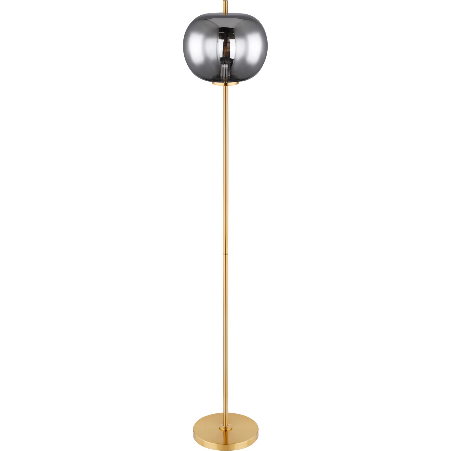 Globo Stehleuchte Blacky I, messingfarbenes Metall, Rauchglas, Design-Stehlampe