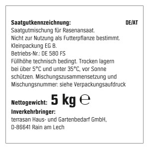 Verpackung OBI Strapazier-Rasen 5 kg: Saatgut für robusten, strapazierfähigen Rasen.