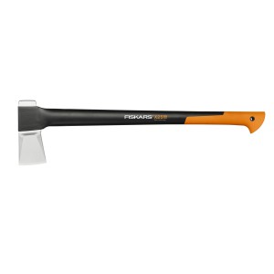 Fiskars Spaltaxt X25 XL, 77 cm lang, zum Spalten von Holz, mit schwarzem Stiel und orangefarbenem Griff.