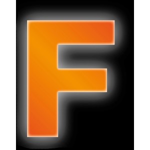 Reflektierender, orangefarbener Klebebuchstabe "F" von Conacord, 8 cm hoch.