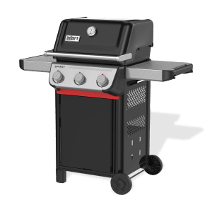 Weber Gasgrill E-310 Spirit 2025, Schwarz, mit 3 Brennern und Seitenablagen.