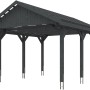 Satteldach-Carport Wallgau in Schiefergrau mit Dachlattung, Holzkonstruktion.