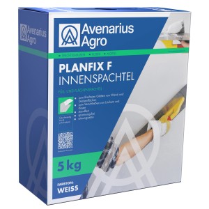 Planfix F Innenspachtel, 5 kg, weiße Ausgleichsmasse zum Füllen von Rissen und Glätten von Wänden.