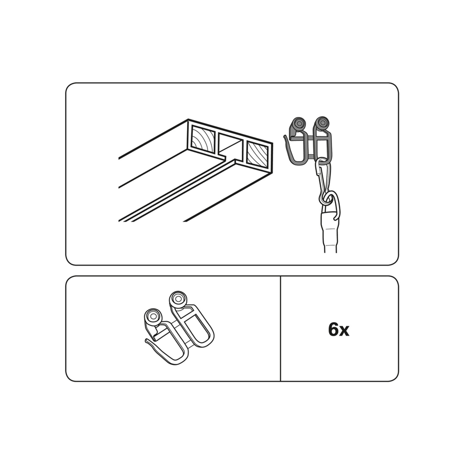 Gardinia Rollringe, 6er-Pack, zur Befestigung von Gardinen an Gardinenschienen mit Schleuderstab.