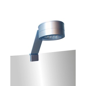 Silberne LED-Aufsatzleuchte Top Light, 16 cm, für Spiegelmontage.