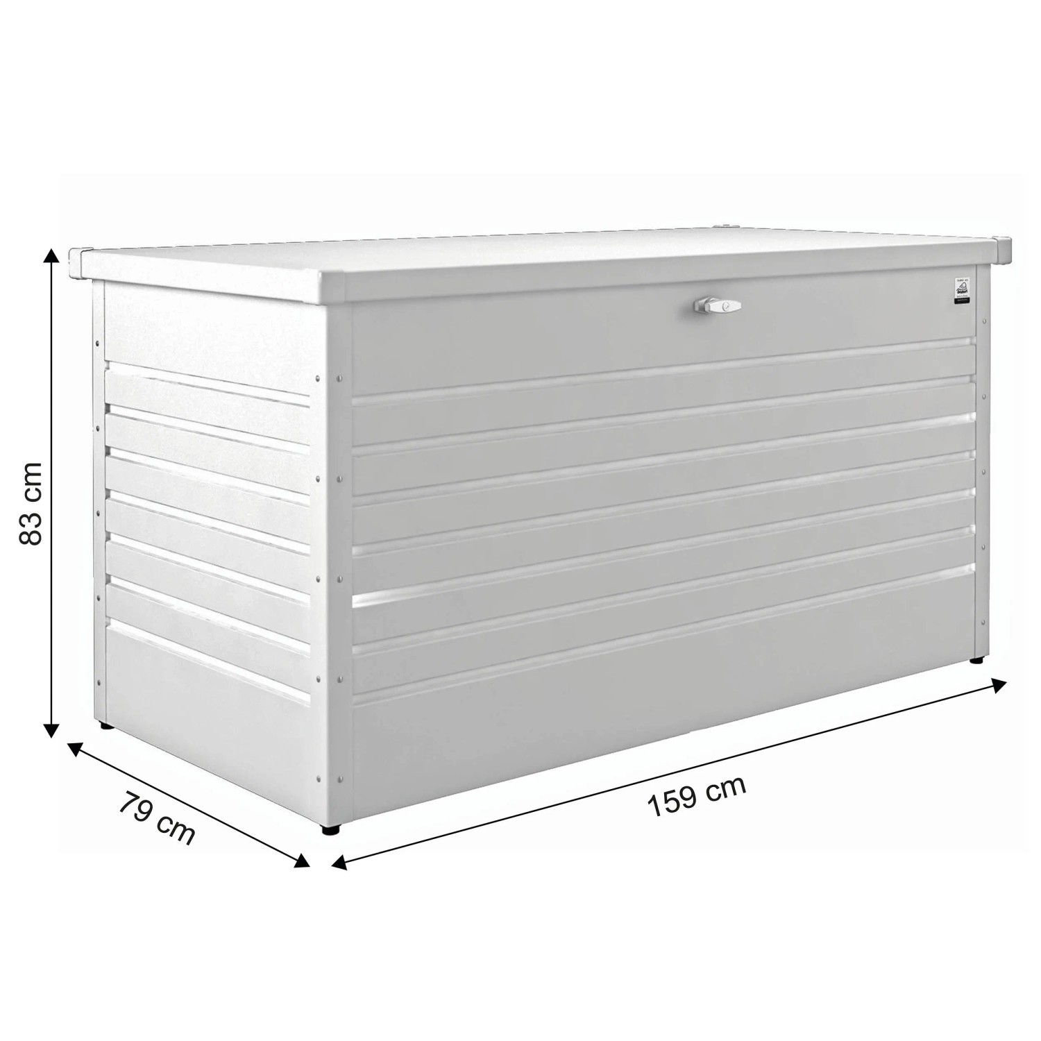 Weiße Biohort Freizeitbox 160 High (83x159x79cm) zur Aufbewahrung von Gartenutensilien.