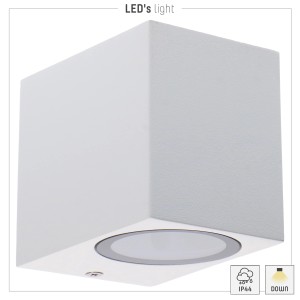 Weiße, eckige LED`s light Außenwandleuchte für blendfreie Beleuchtung im Außenbereich.