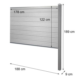 MCW WPC-Sichtschutz Savoie Erweiterungselement 188cm mit Pfosten zum Einbetonieren.