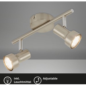 Briloner LED-Spot, 2-flammig, Nickel matt, schwenkbar für Wohn- und Schlafzimmer.