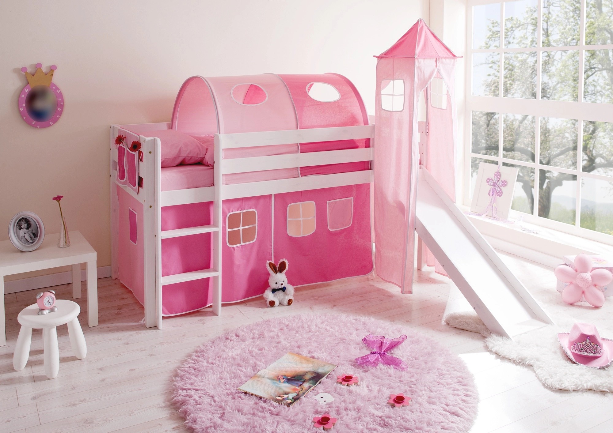 Hochbett store Kinderbett Stockbett 90x200 cm Rutsche Turm Rosa VB229€*