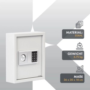 KARAT Schlüsseltresor mit Elektronikschloss Schlüsselkasten Weiß 30 x 10 x 36 cm