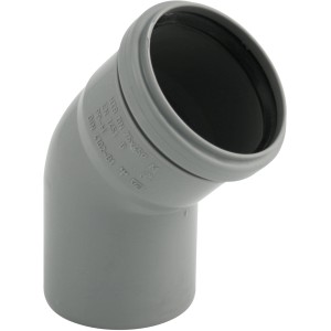 Marley HT-Bogen 45 Grad DN 90 aus grauem Polypropylen für Abwasserleitungen.