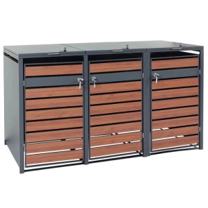 MCW Mülltonnenbox J81 für 3 Tonnen, Kirsche-Holzoptik, dunkelbraun, 117x200x80cm