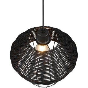 Schwarze Reality Pendelleuchte Borka mit Rattan-Schirm, Ø 30 cm.