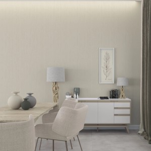 Beige-cremefarbene Marburg Vliestapete Uni Feine Linien im modernen Wohnraum.