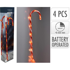 4er Set: Rot-weiße Zuckerstangen Bodenlampen als Weihnachtsdeko mit warmweißen LEDs.
