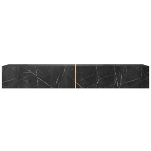 Selsey TV-Hängeboard Bisira, 200 cm, schwarze Marmoroptik mit goldenem Einsatz. Moderner TV-Schrank.