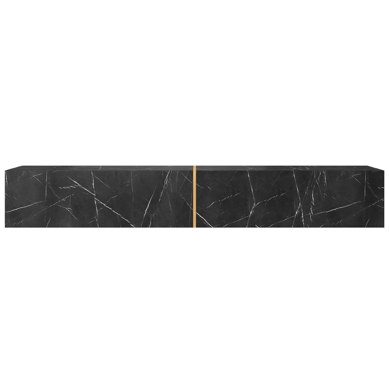 Selsey TV-Hängeboard Bisira, 200 cm, schwarze Marmoroptik mit goldenem Einsatz. Moderner TV-Schrank.