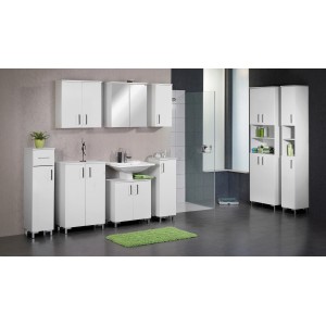 Fackelmann Waschbeckenunterschrank Atlanta, weiß matt, 60,5 cm, mit weiteren Badmöbeln der Serie im Badezimmer.