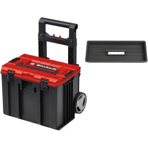 Einhell E-Case L Werkzeugkoffer mit Rollen und herausnehmbarer Einlage, rot/schwarz.