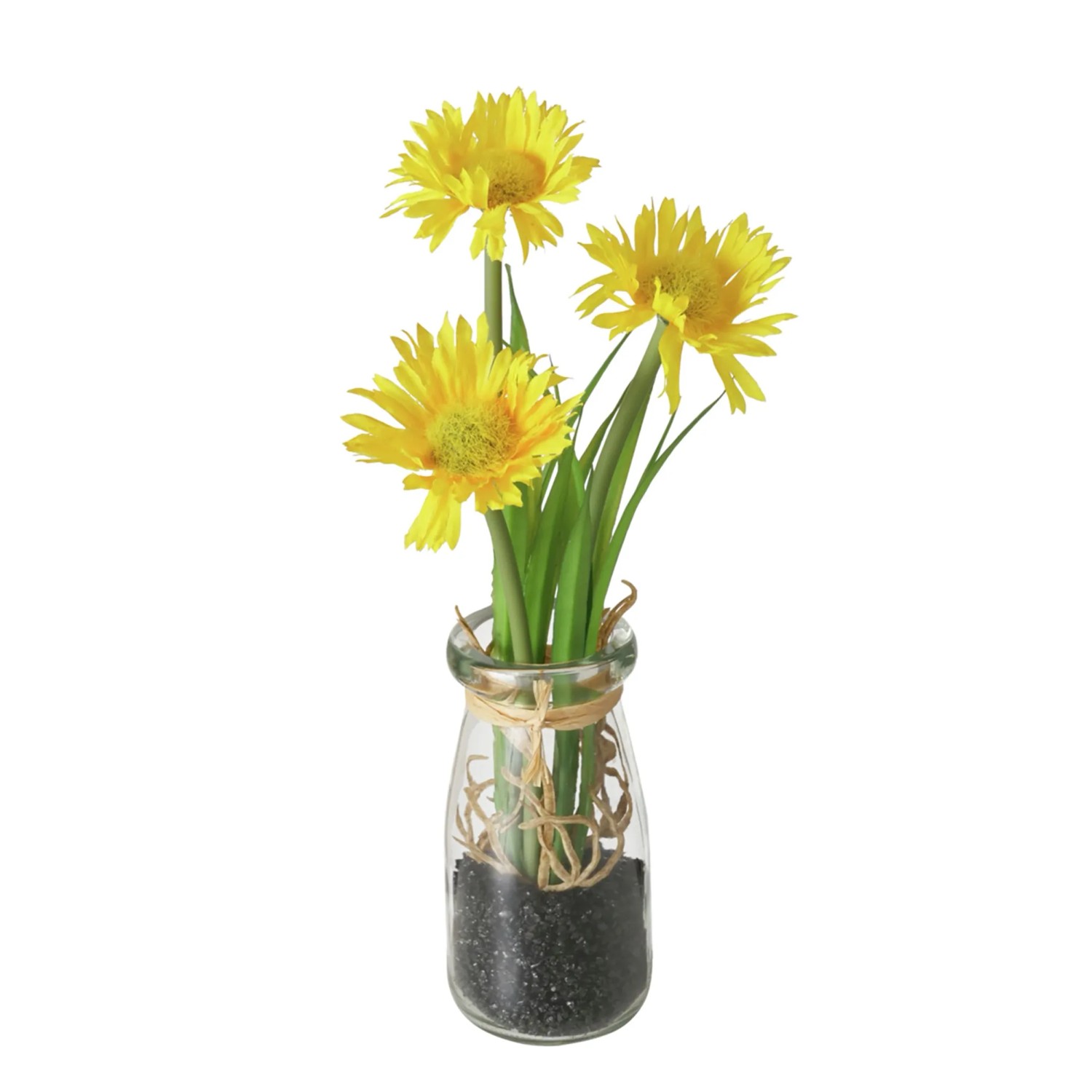 Gelbe Boltze Kunstpflanze Abner im Glas, 23x45x23cm. Dekorative Topfpflanze für Innenräume.